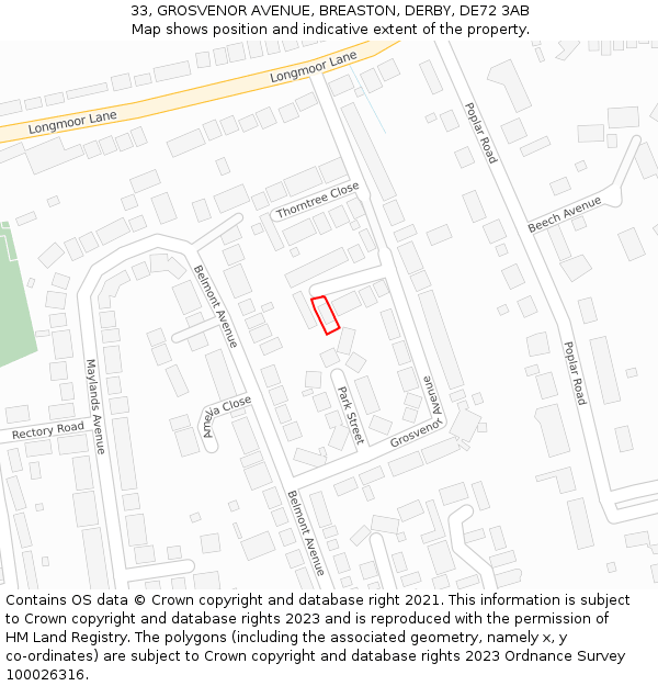33, GROSVENOR AVENUE, BREASTON, DERBY, DE72 3AB: Location map and indicative extent of plot