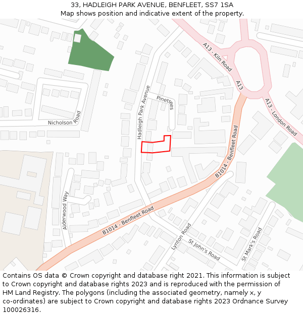33, HADLEIGH PARK AVENUE, BENFLEET, SS7 1SA: Location map and indicative extent of plot