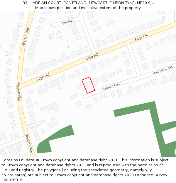 33, HADRIAN COURT, PONTELAND, NEWCASTLE UPON TYNE, NE20 9JU: Location map and indicative extent of plot