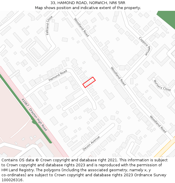 33, HAMOND ROAD, NORWICH, NR6 5RR: Location map and indicative extent of plot