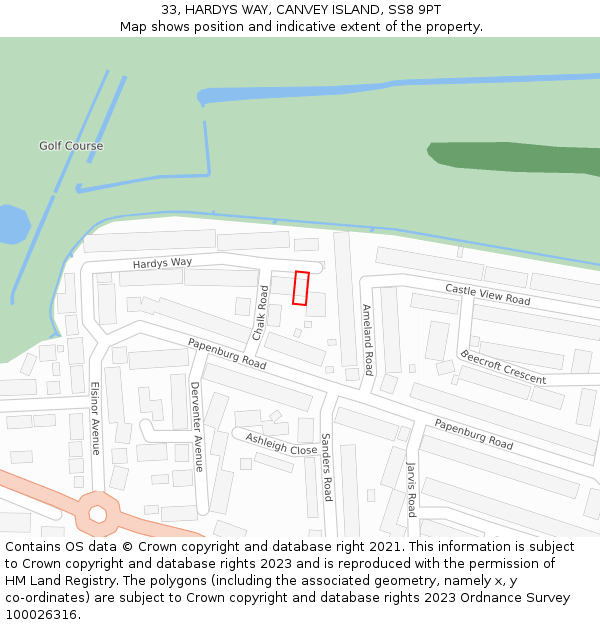 33, HARDYS WAY, CANVEY ISLAND, SS8 9PT: Location map and indicative extent of plot
