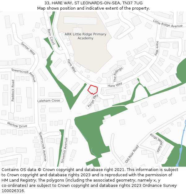 33, HARE WAY, ST LEONARDS-ON-SEA, TN37 7UG: Location map and indicative extent of plot