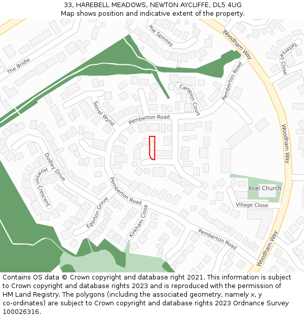 33, HAREBELL MEADOWS, NEWTON AYCLIFFE, DL5 4UG: Location map and indicative extent of plot