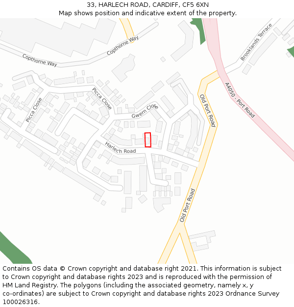 33, HARLECH ROAD, CARDIFF, CF5 6XN: Location map and indicative extent of plot