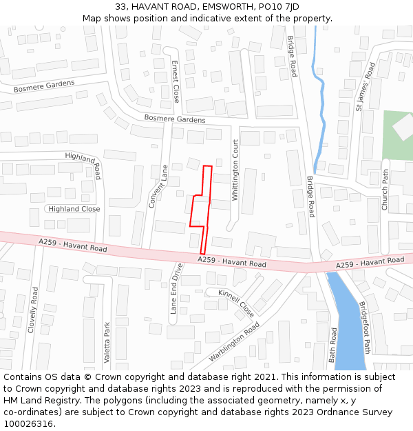 33, HAVANT ROAD, EMSWORTH, PO10 7JD: Location map and indicative extent of plot