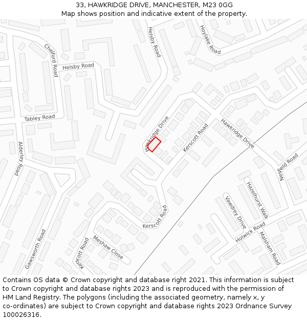 33, HAWKRIDGE DRIVE, MANCHESTER, M23 0GG: Location map and indicative extent of plot