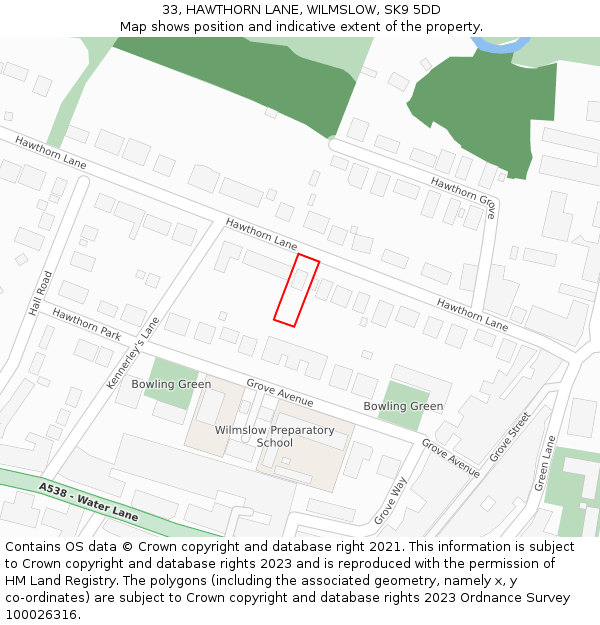 33, HAWTHORN LANE, WILMSLOW, SK9 5DD: Location map and indicative extent of plot