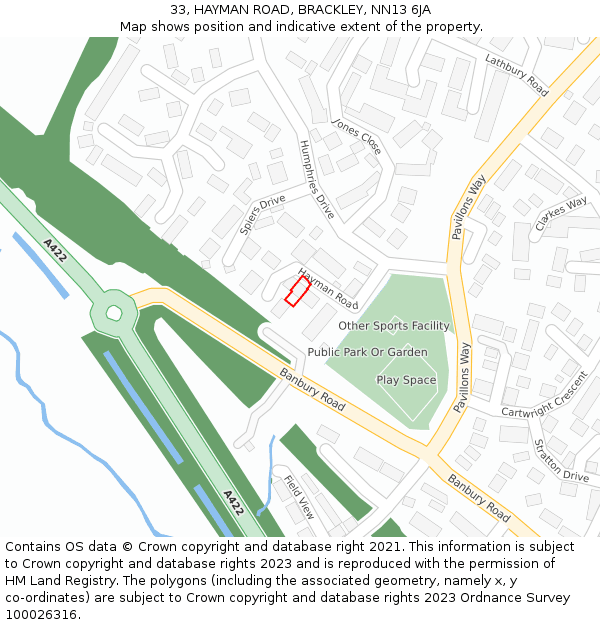 33, HAYMAN ROAD, BRACKLEY, NN13 6JA: Location map and indicative extent of plot