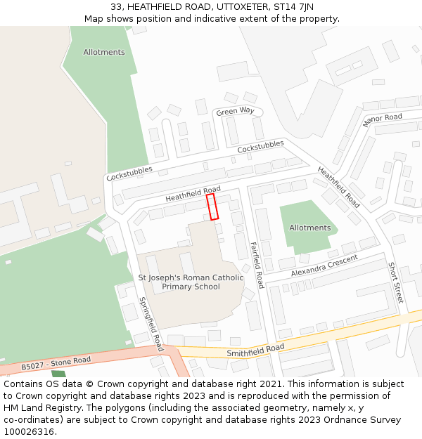33, HEATHFIELD ROAD, UTTOXETER, ST14 7JN: Location map and indicative extent of plot