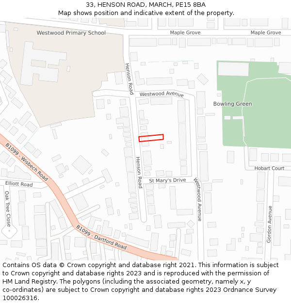 33, HENSON ROAD, MARCH, PE15 8BA: Location map and indicative extent of plot