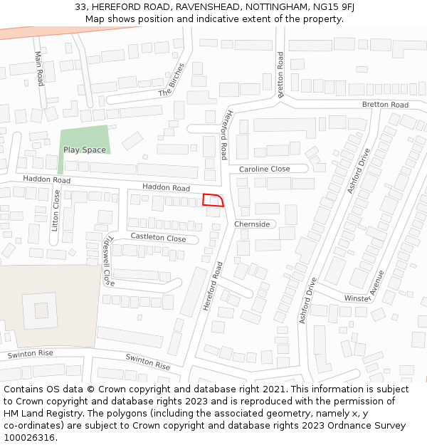 33, HEREFORD ROAD, RAVENSHEAD, NOTTINGHAM, NG15 9FJ: Location map and indicative extent of plot