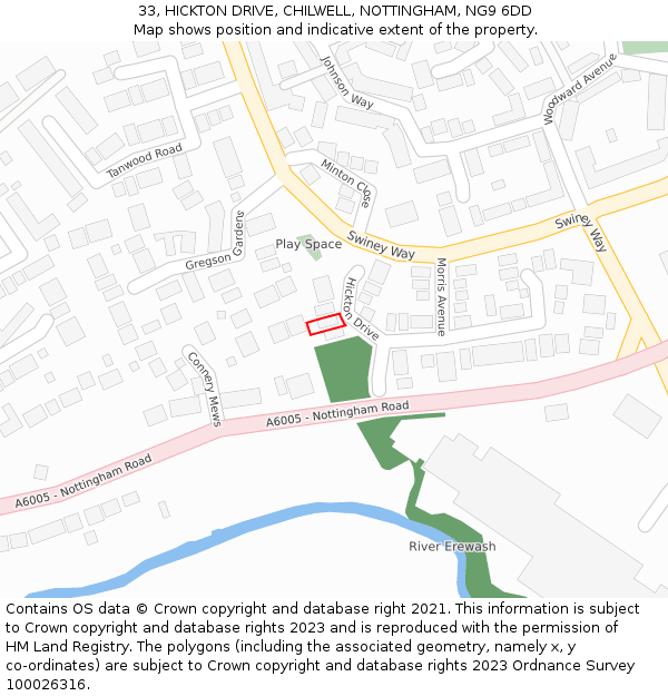 33, HICKTON DRIVE, CHILWELL, NOTTINGHAM, NG9 6DD: Location map and indicative extent of plot
