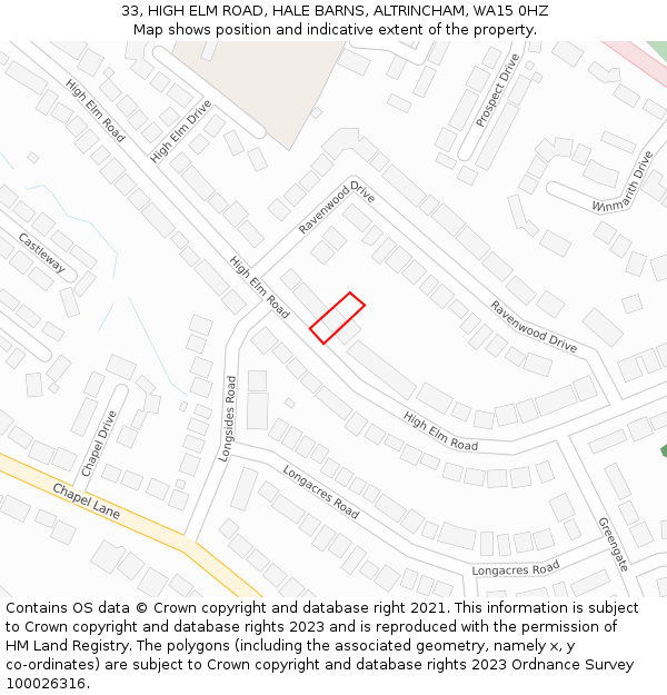 33, HIGH ELM ROAD, HALE BARNS, ALTRINCHAM, WA15 0HZ: Location map and indicative extent of plot