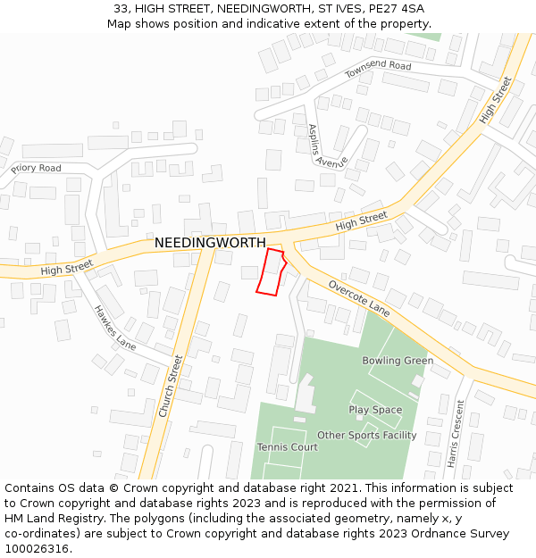 33, HIGH STREET, NEEDINGWORTH, ST IVES, PE27 4SA: Location map and indicative extent of plot