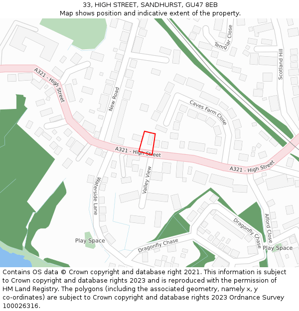 33, HIGH STREET, SANDHURST, GU47 8EB: Location map and indicative extent of plot