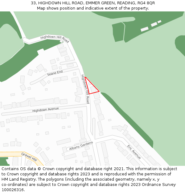 33, HIGHDOWN HILL ROAD, EMMER GREEN, READING, RG4 8QR: Location map and indicative extent of plot