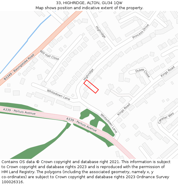 33, HIGHRIDGE, ALTON, GU34 1QW: Location map and indicative extent of plot