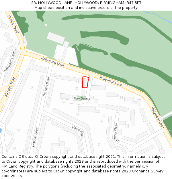 33, HOLLYWOOD LANE, HOLLYWOOD, BIRMINGHAM, B47 5PT: Location map and indicative extent of plot