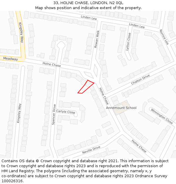 33, HOLNE CHASE, LONDON, N2 0QL: Location map and indicative extent of plot