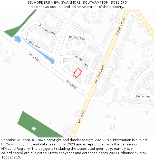 33, HORDERS VIEW, SWANMORE, SOUTHAMPTON, SO32 2FQ: Location map and indicative extent of plot