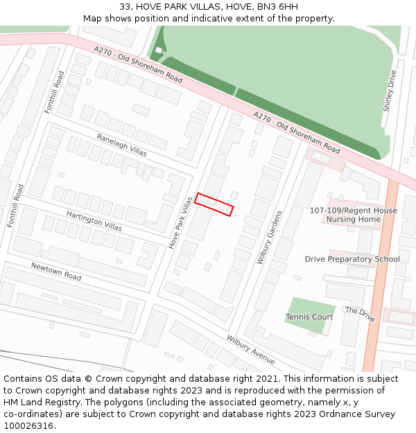 33, HOVE PARK VILLAS, HOVE, BN3 6HH: Location map and indicative extent of plot
