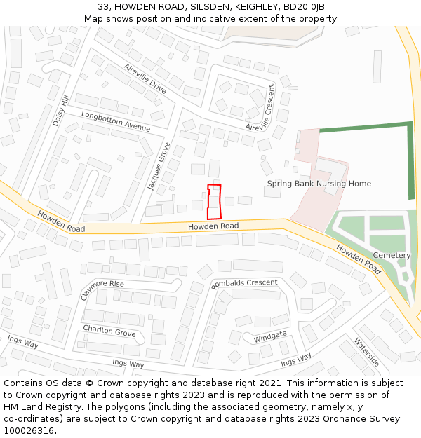 33, HOWDEN ROAD, SILSDEN, KEIGHLEY, BD20 0JB: Location map and indicative extent of plot