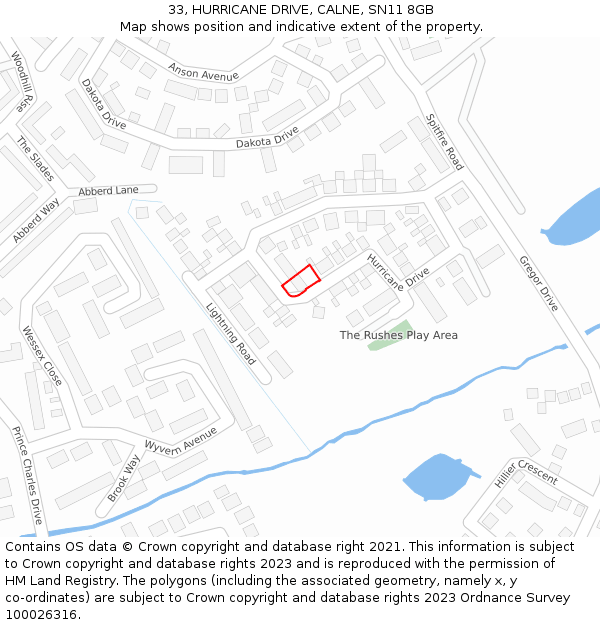 33, HURRICANE DRIVE, CALNE, SN11 8GB: Location map and indicative extent of plot
