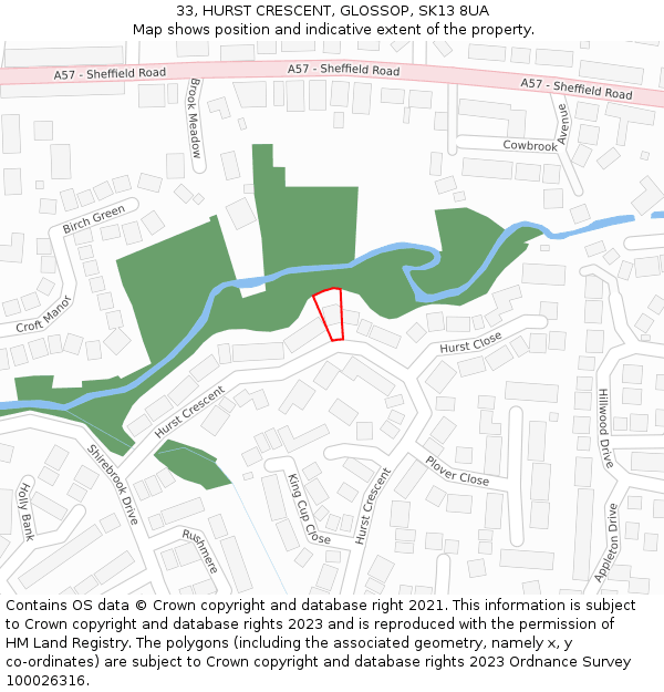 33, HURST CRESCENT, GLOSSOP, SK13 8UA: Location map and indicative extent of plot