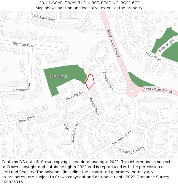 33, HUSCARLE WAY, TILEHURST, READING, RG31 6GE: Location map and indicative extent of plot