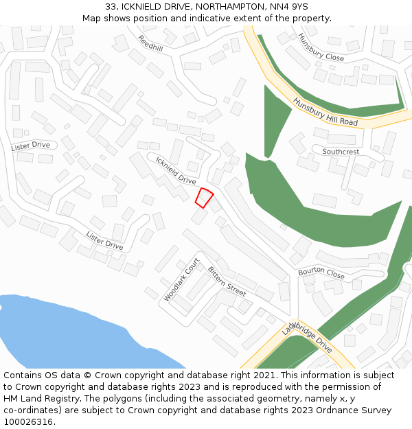 33, ICKNIELD DRIVE, NORTHAMPTON, NN4 9YS: Location map and indicative extent of plot