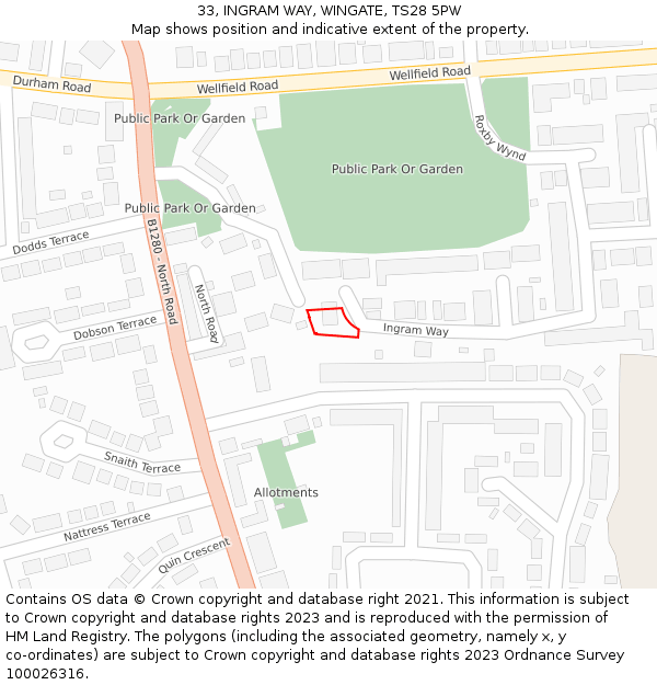 33, INGRAM WAY, WINGATE, TS28 5PW: Location map and indicative extent of plot