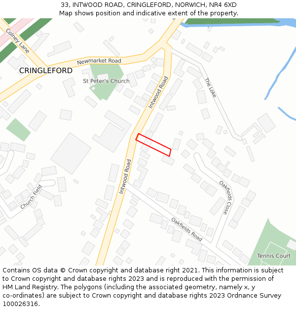 33, INTWOOD ROAD, CRINGLEFORD, NORWICH, NR4 6XD: Location map and indicative extent of plot