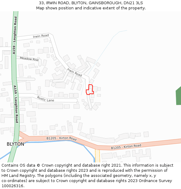 33, IRWIN ROAD, BLYTON, GAINSBOROUGH, DN21 3LS: Location map and indicative extent of plot