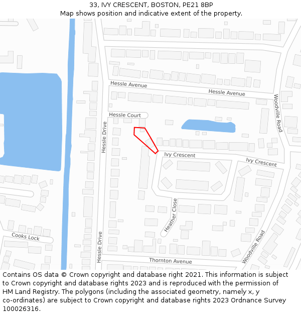 33, IVY CRESCENT, BOSTON, PE21 8BP: Location map and indicative extent of plot