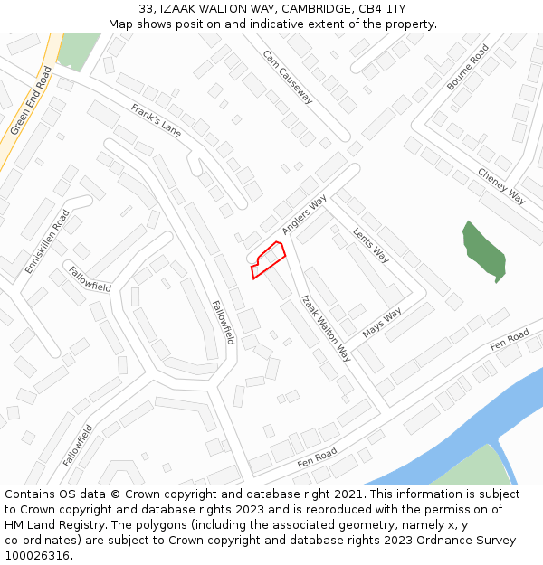33, IZAAK WALTON WAY, CAMBRIDGE, CB4 1TY: Location map and indicative extent of plot