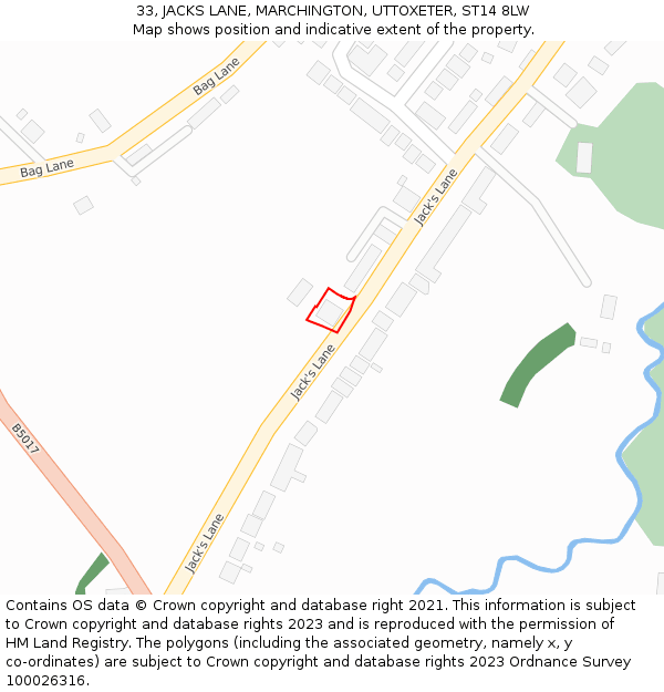 33, JACKS LANE, MARCHINGTON, UTTOXETER, ST14 8LW: Location map and indicative extent of plot