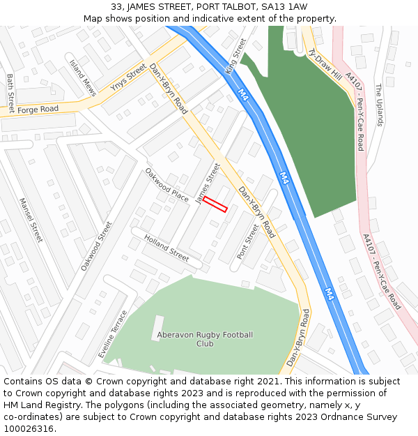 33, JAMES STREET, PORT TALBOT, SA13 1AW: Location map and indicative extent of plot