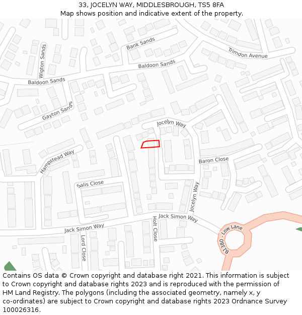 33, JOCELYN WAY, MIDDLESBROUGH, TS5 8FA: Location map and indicative extent of plot