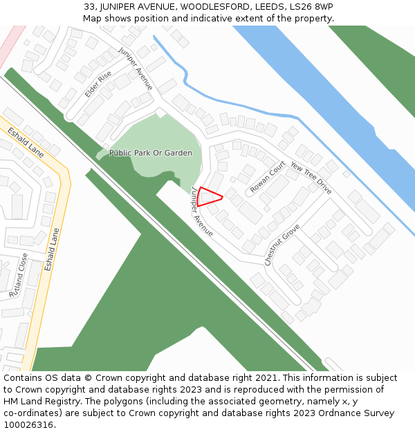 33, JUNIPER AVENUE, WOODLESFORD, LEEDS, LS26 8WP: Location map and indicative extent of plot