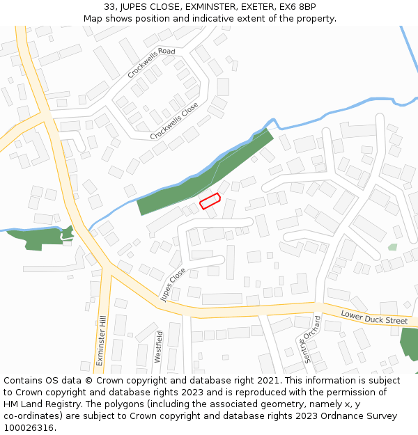 33, JUPES CLOSE, EXMINSTER, EXETER, EX6 8BP: Location map and indicative extent of plot