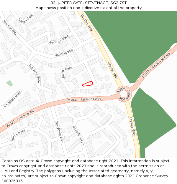33, JUPITER GATE, STEVENAGE, SG2 7ST: Location map and indicative extent of plot