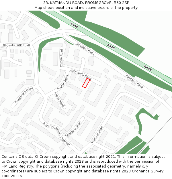 33, KATMANDU ROAD, BROMSGROVE, B60 2SP: Location map and indicative extent of plot