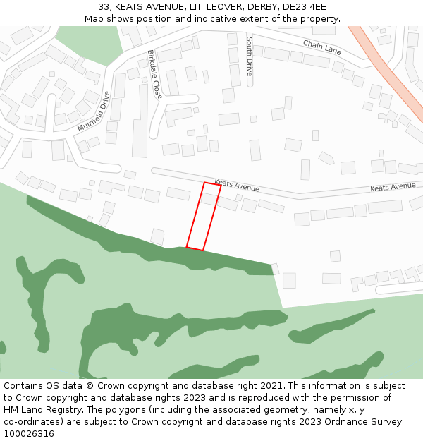 33, KEATS AVENUE, LITTLEOVER, DERBY, DE23 4EE: Location map and indicative extent of plot
