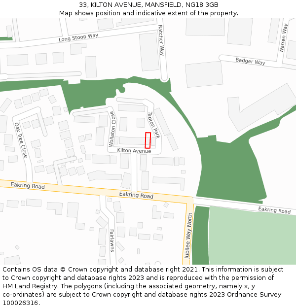 33, KILTON AVENUE, MANSFIELD, NG18 3GB: Location map and indicative extent of plot