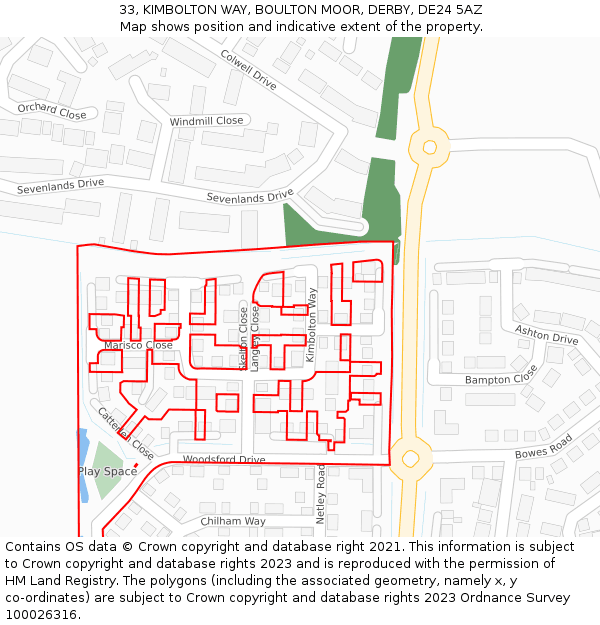 33, KIMBOLTON WAY, BOULTON MOOR, DERBY, DE24 5AZ: Location map and indicative extent of plot