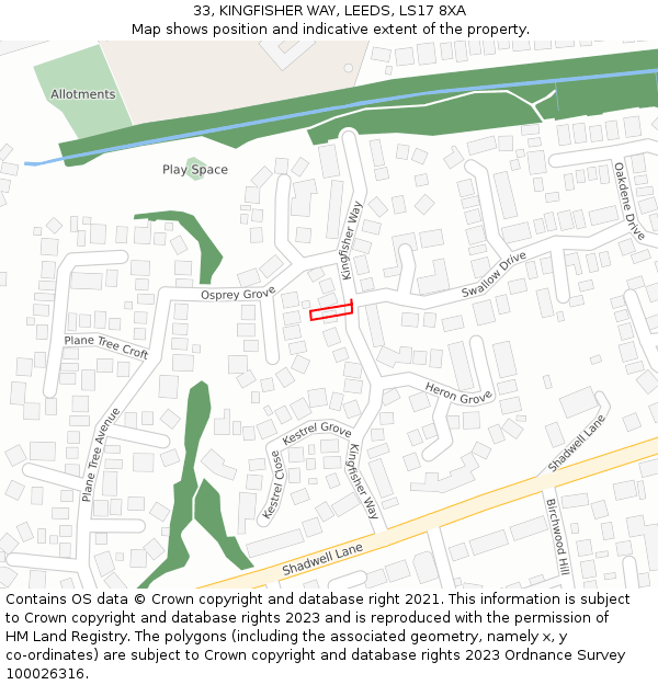 33, KINGFISHER WAY, LEEDS, LS17 8XA: Location map and indicative extent of plot