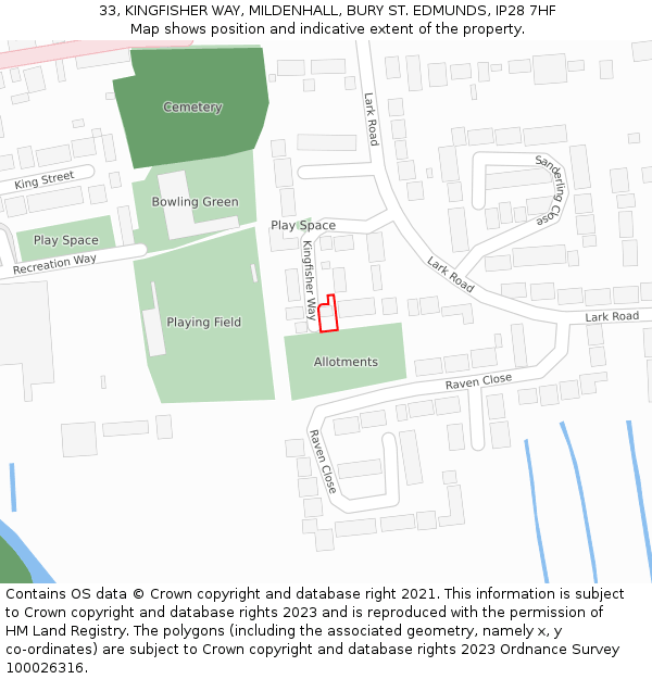 33, KINGFISHER WAY, MILDENHALL, BURY ST. EDMUNDS, IP28 7HF: Location map and indicative extent of plot