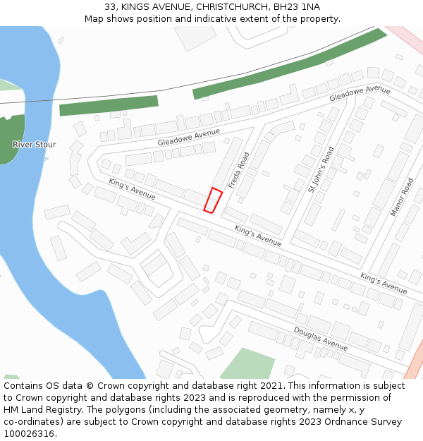 33, KINGS AVENUE, CHRISTCHURCH, BH23 1NA: Location map and indicative extent of plot