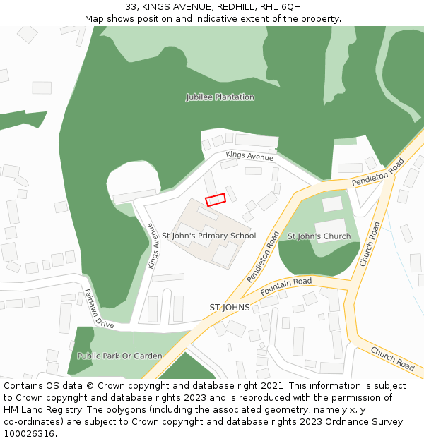 33, KINGS AVENUE, REDHILL, RH1 6QH: Location map and indicative extent of plot