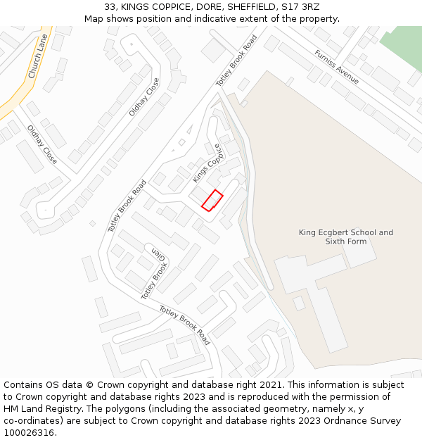33, KINGS COPPICE, DORE, SHEFFIELD, S17 3RZ: Location map and indicative extent of plot